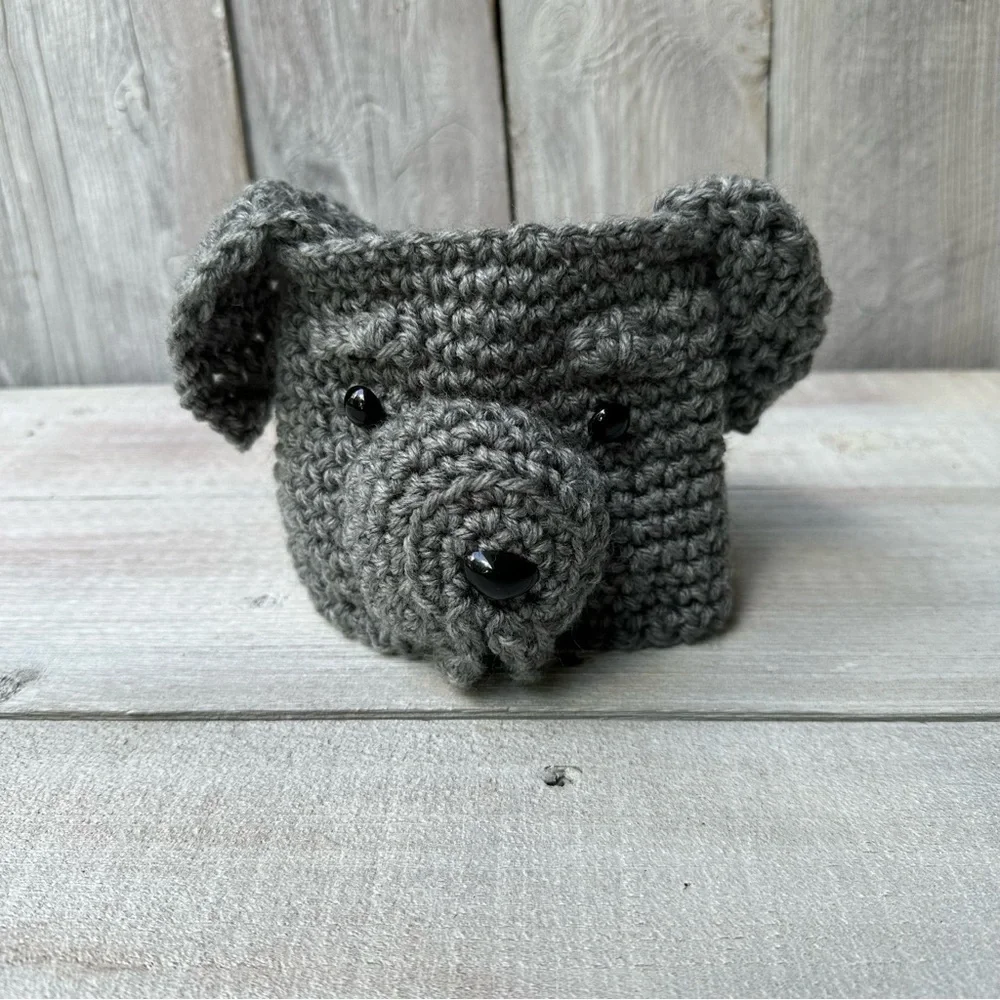 Handmade Crochet Winter Ear‎ Warmer For Kids Gray Dog 3-6 Months